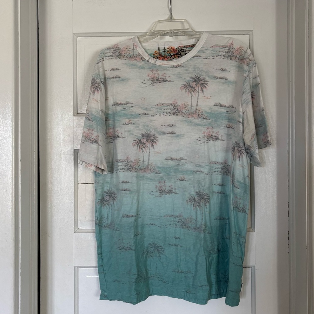 2/$20 American Eagle Outfitters Tropical Ombre Palm Tee in Teal and White
